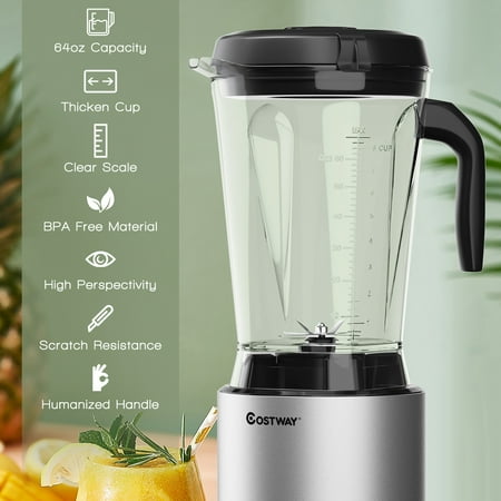 Costway - 1500W Countertop Blender Smoothie Maker High Power Blender w/ 10 Speeds - Black/Silver