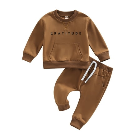 

Musuos Baby Girls Boys 2 Pieces Outfit Letter Print Round Neck Long Sleeve Sweatshirts Tops + Elastic Waist Long Pants Set