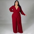 thumbnail image 4 of AURA Women Plus Size Jumpsuit Loose Fit High Waist Belted Casual Wide Leg Long Pants Outfit, 4 of 7