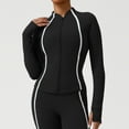 thumbnail image 5 of Ounisa Womens Long Sleeve Workout Coats Tops Pullover Sun Sweatshirts Slim Line Print Fit Gym Jacket Golf Clothes Weightless Track Athletic Full Ziper Outerwear with Thumb Holes, 5 of 6