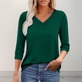 thumbnail image 2 of BangWanChi Summer Tops for Women Ladies' Casual Loose Solid Color V-neck Lace Quarter Sleeve Top, 2 of 5