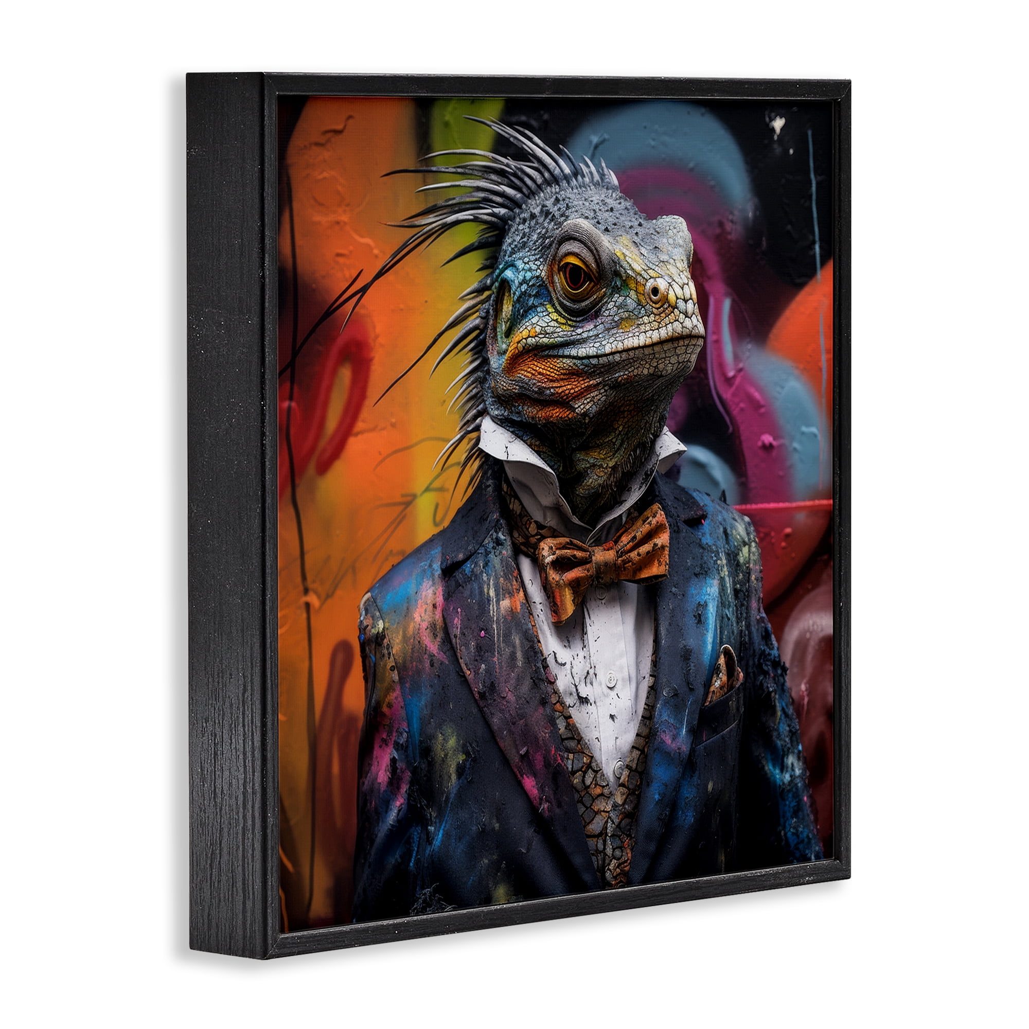 Stupell Industries Urban Graffiti Iguana Animals & Insects Painting Black Framed Art Print Wall Art, 24 x 24