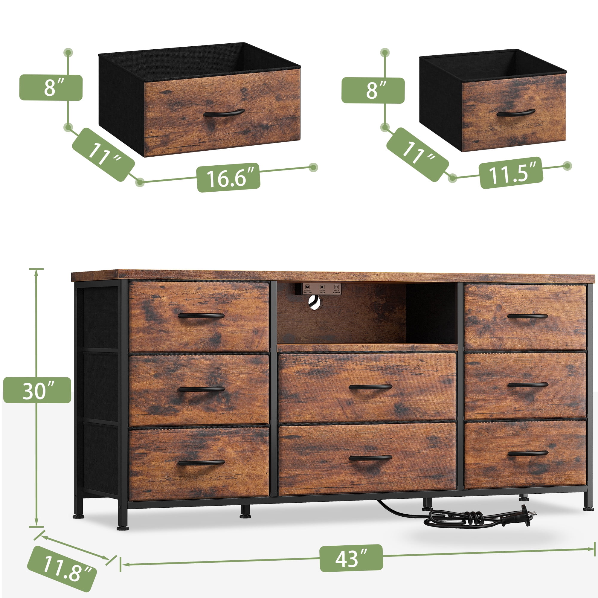 8 Drawers Dresser for Bedroom with Charging Station Fabric Chest  display picture 1