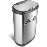 NINESTARS DZT-50-13R Automatic Touchless Infrared Motion Sensor Trash Can/Recycler, 13 Gal 50L, Stainless Steel Base (Oval, Black/Silver Lid)