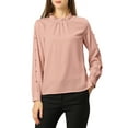 thumbnail image 3 of INSPIRE CHIC Women's Work Ruffle Trim Neckline Solid Shirt Button Decor Blouse Pink L, 3 of 7