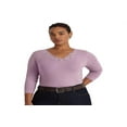thumbnail image 2 of LAUREN RALPH LAUREN Womens Purple 3/4 Sleeve V Neck Top Plus 2X, 2 of 3