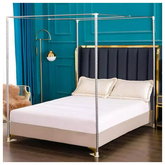 Stainless Steel Canopy Mosquito Net Stand,Outdoor Indoor Play Tent Frame,Thick Spiral Bed Bracket with Metal T-Bar for Single/Double/King Size Bed