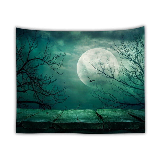 Tapiz de pared con vista nocturna, bosque lunar, cielo estrellado, 150 x 150 cm