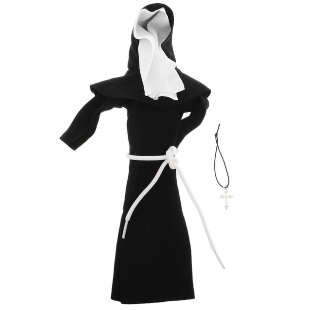 ColoMX Ropa de monja de peluche, collar, accesorios, vestido de monja, falda larga, disfraz, accesorios para muñeco de peluche, color negro