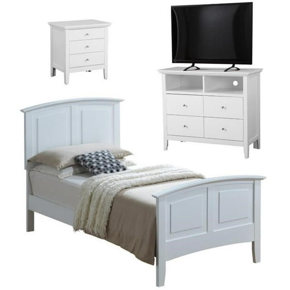 Home Square 3-Piece Set with Twin Panel Bed TV Stand & 3-Drawer Nightstand