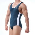 thumbnail image 6 of Wyobmus Men's Sleeveless Bodysuit Color Blocked One Piece Swimsuit Breathable High Stretch Athletic Jumpsuit Romper Navy, 6 of 8