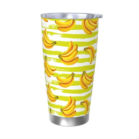 

Salouo Bananas On A Striped Print 20oz Tumbler with Lid Stainless Steel Vacuum Insulated Tumbler Durable Insulated Coffee Mug Thermal Cup with Splash Proof Sliding Lid-Without Straw
