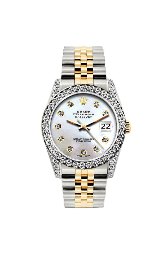 Pre-Owned Rolex Datejust 26MM 6917 Mother of Pearl Diamond Dial Diamond Bezel Two Tone Yellow Gold Jubilee Bracelet 1.2ct
