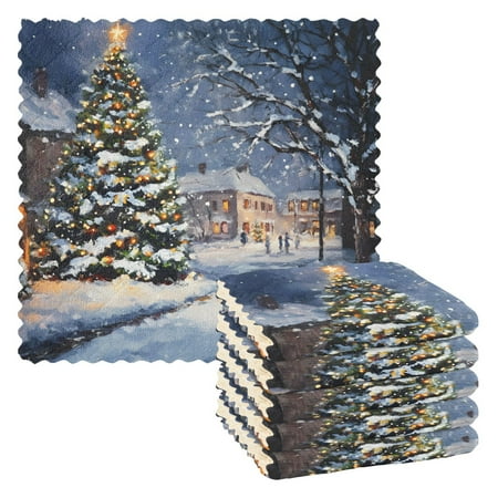 

Ryvnso Christmas Tree in Night Kitchen Towels Dish Clothes for Drying Dishes Cleaning Absorbent Set of 6