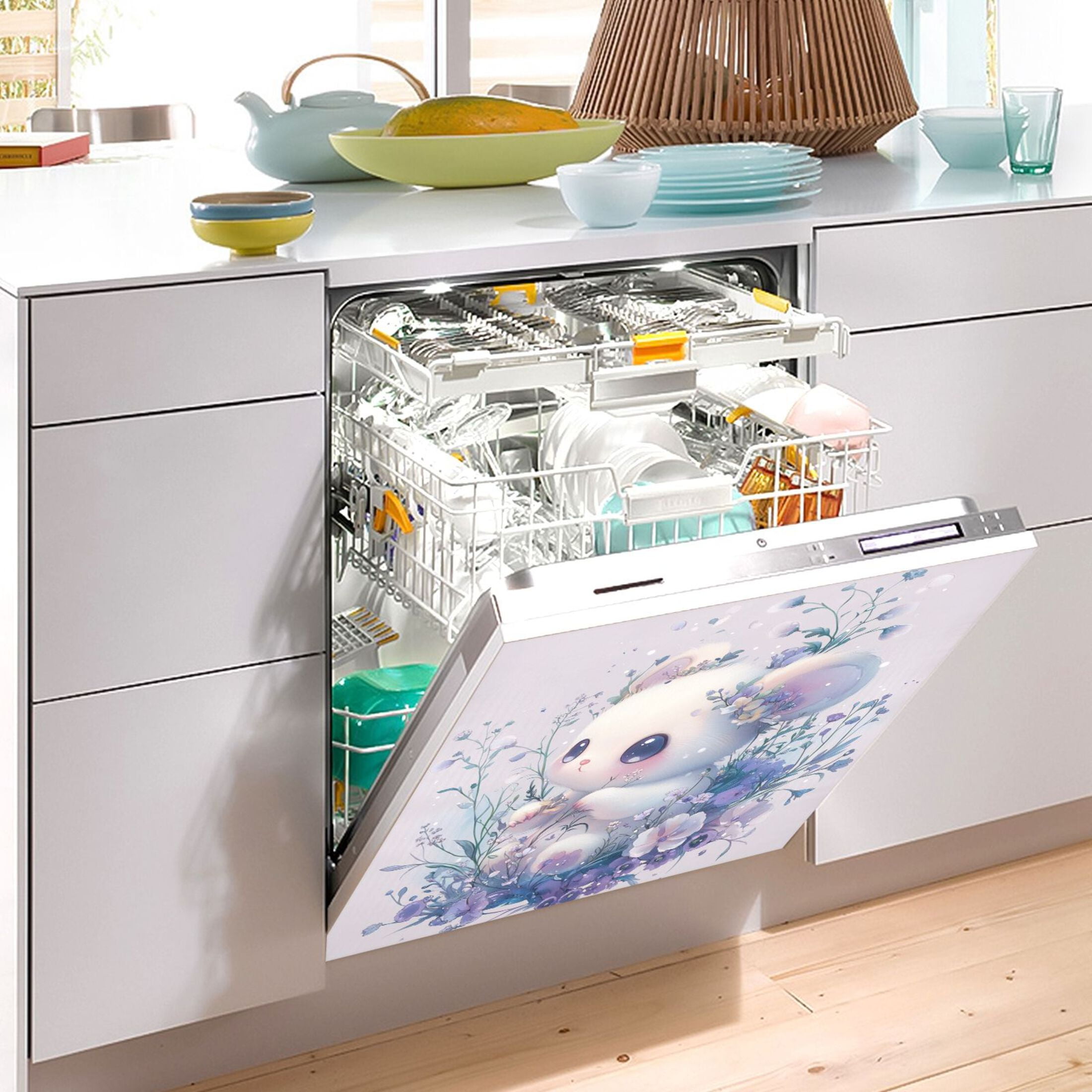 Dishwasher Magnetic Sticker 23x26 Inch Refrigerator Magnetic Sticker Washing Machine Magnetic Sticker Kitchen Panel Magnetic Sticker Home Decor Cute Cartoon White Bear