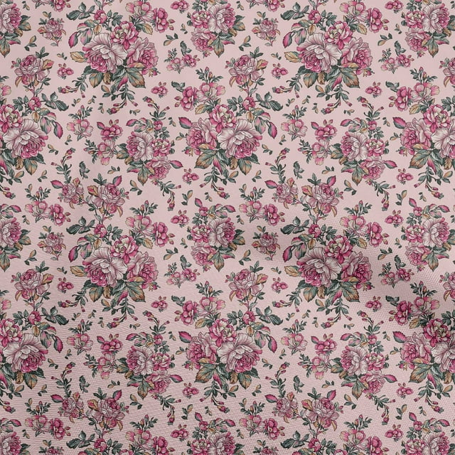 oneOone Cotton Poplin Light Pink Fabric Florals Craft Projects Decor Fabric Printed By The Yard 56 Inch Wide