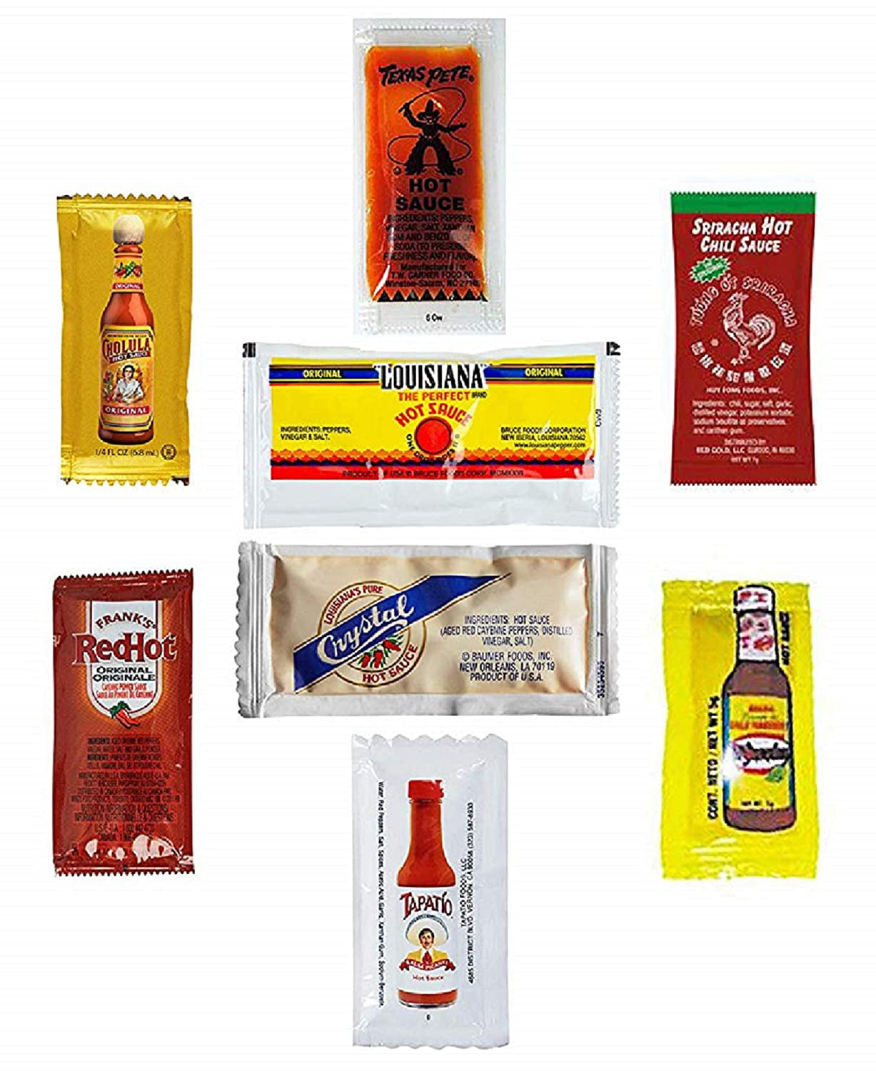 Bulk Fremmed Pengeudlån RiverFinn ULTIMATE Hot Sauce Packet Assortment. 8 GREAT SAUCES! Cholula,  Tapatio, Crystal, Texas Petes, Franks, El Yucateco, Louisiana, & Sriracha  Travel/Single-Use (7g) Packets- (100 Count) - Walmart.com