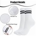 thumbnail image 4 of Womens White Crew Socks 6 Pair Striped Trim Casual Crew Socks Mid Calf Ankle Sock Vintage Retro Gym Running, 4 of 10