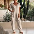 thumbnail image 5 of Tqcoqu Women's Solid V Neck Short Sleeve Jumpsuit, Loose Harem Baggy Long Pants One Piece Jumpsuit with Side Pockets, 5 of 7