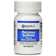 Reliable 1 Laboratories Ferrous Sulfate 325 mg Iron supplement Tablets, 100 Ea, 2 Pack
