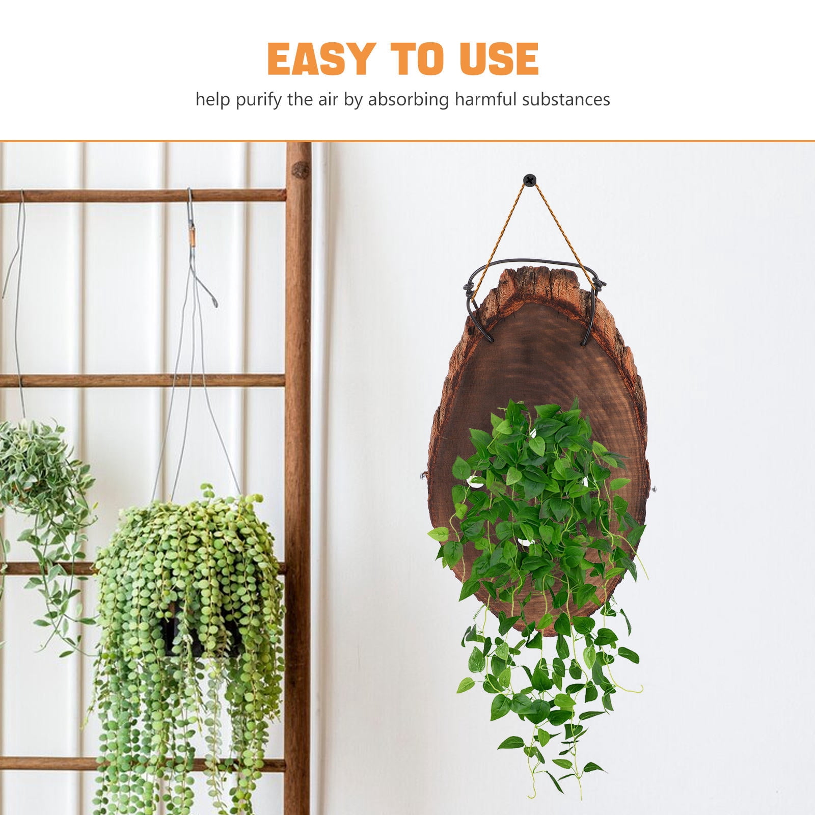 HONMEET Wooden Wall Mounted Hanging Planter in Coffee Color, Natural Solid Wood Garden Plant Holder for Indoor Outdoor Decor
