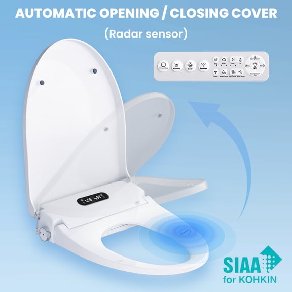 Electric Bidet Toilet Seat for Elongated Toilets, White, with Heated Seat, Warm Water, Warm Air Dryer, LED Display and Remote Control