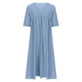 thumbnail image 4 of Wiyuqeen Rolled Short Sleeve Midi Dresses Women Elegant Deep V Neck Dresses Casual Loose Empire Waist Dresses with Pockets Summer Solid Dresses, 4 of 6
