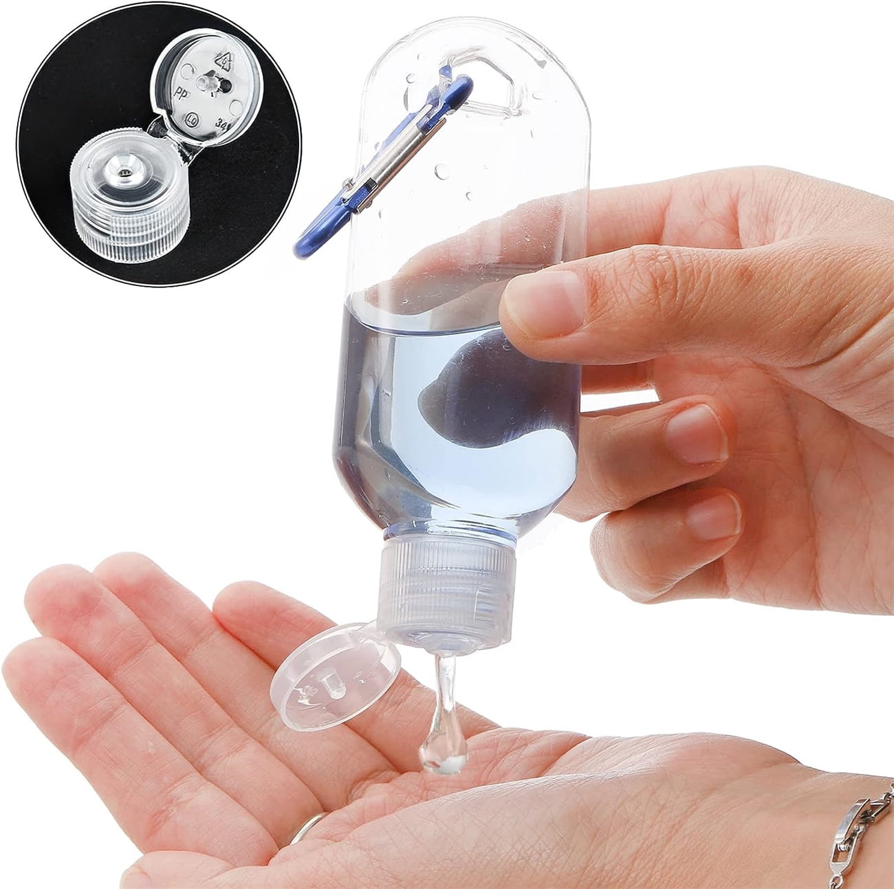 Happon Travel Bottles with Keychain (20 Pcs), 2oz (50ml) Portable Plastic Leakproof Squeeze Bottles with Cap - Empty Refillable Containers for Hand Sanitizer Shampoo Conditioner Body Wash Liquid