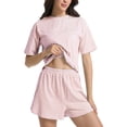 thumbnail image 3 of Conjunto de pijama ANGELBEE, camiseta de manga corta con abertura y pantalones cortos para mujer, 3 of 6