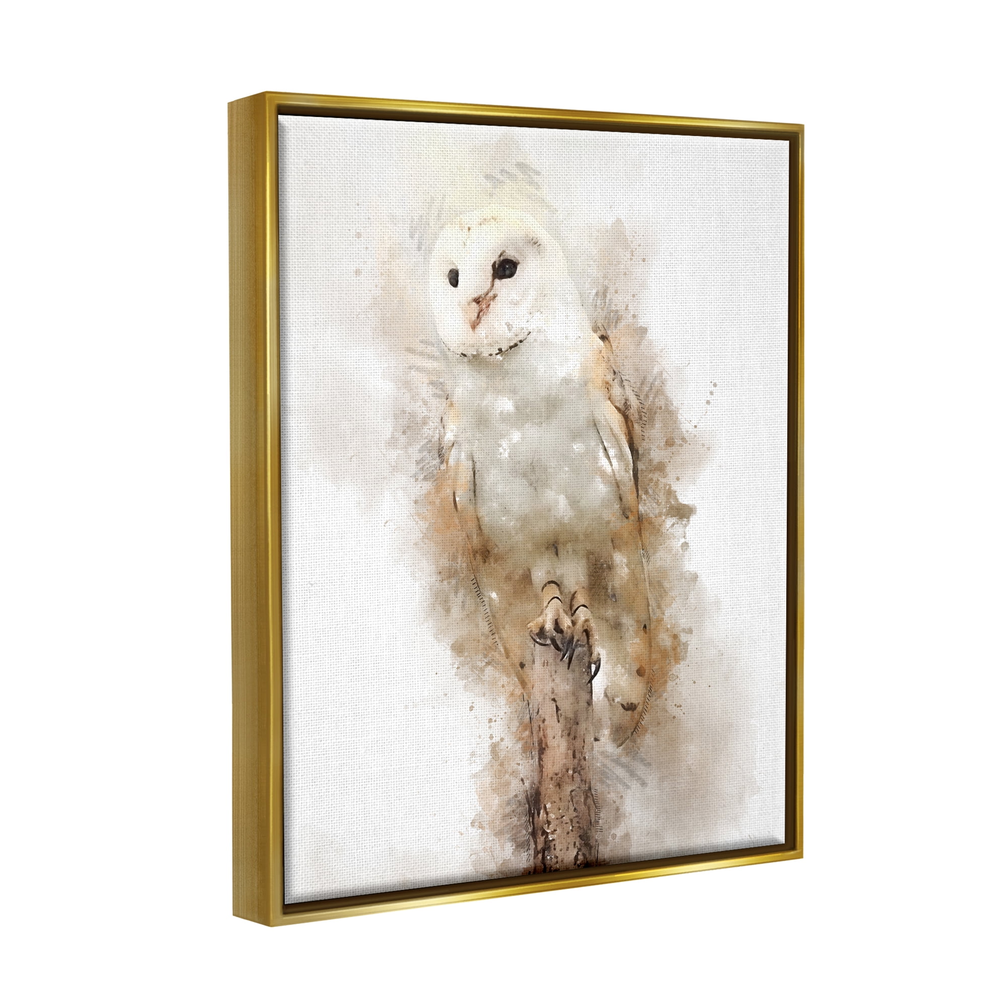 Stupell Perched Barn Owl Wildlife Animals & Insects Painting Gold Floater Framed Art Print Wall Art