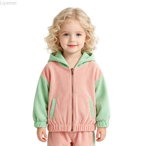 Liyamei Kids Color Block Hooded Jacket with Zipper for Lightweight Casual Outerwear Size 6-12 Months