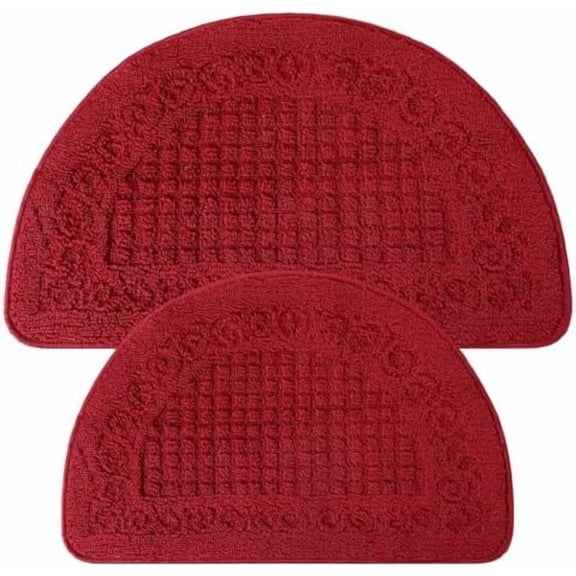 2 Pcs Kitchen Rugs 15 x 22 Inches 18 x 30 Inches Kitchen Mats Non Skid Washable Doormat Indoor Entrance Absorbent Standing Half Circle Carpet for Home Floor Patio Garage Door(Red)