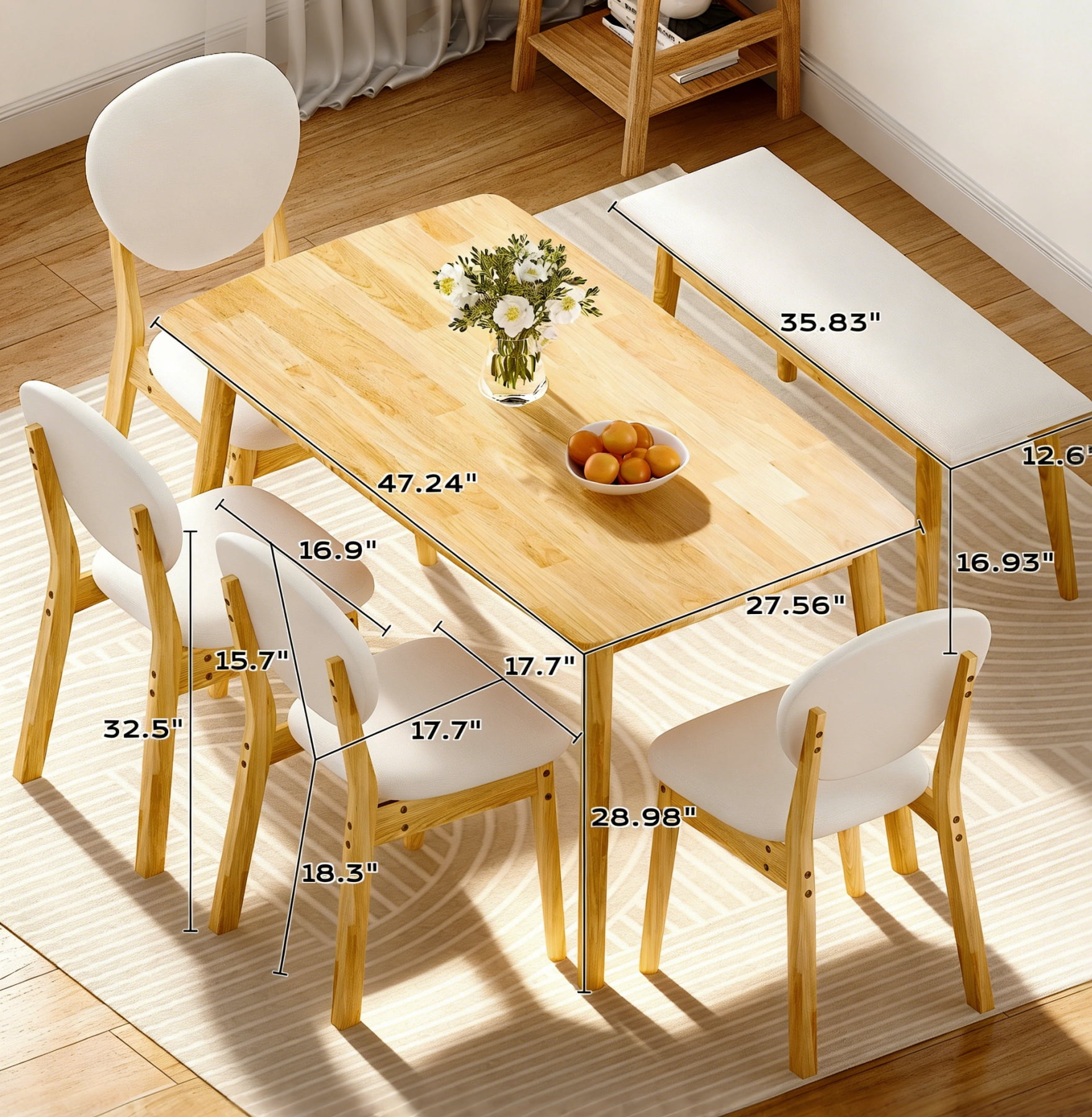ダイニングテーブル K Ktaxon Solid Wood Dining Table Set for 6, Mid-Century Dining Room