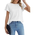 thumbnail image 2 of Fantaslook Pleated Blouses for Women Dressy Casual Tops Business Work Shirts Ruffle Sleeve Crew Neck Summer Outfits, 2 of 9