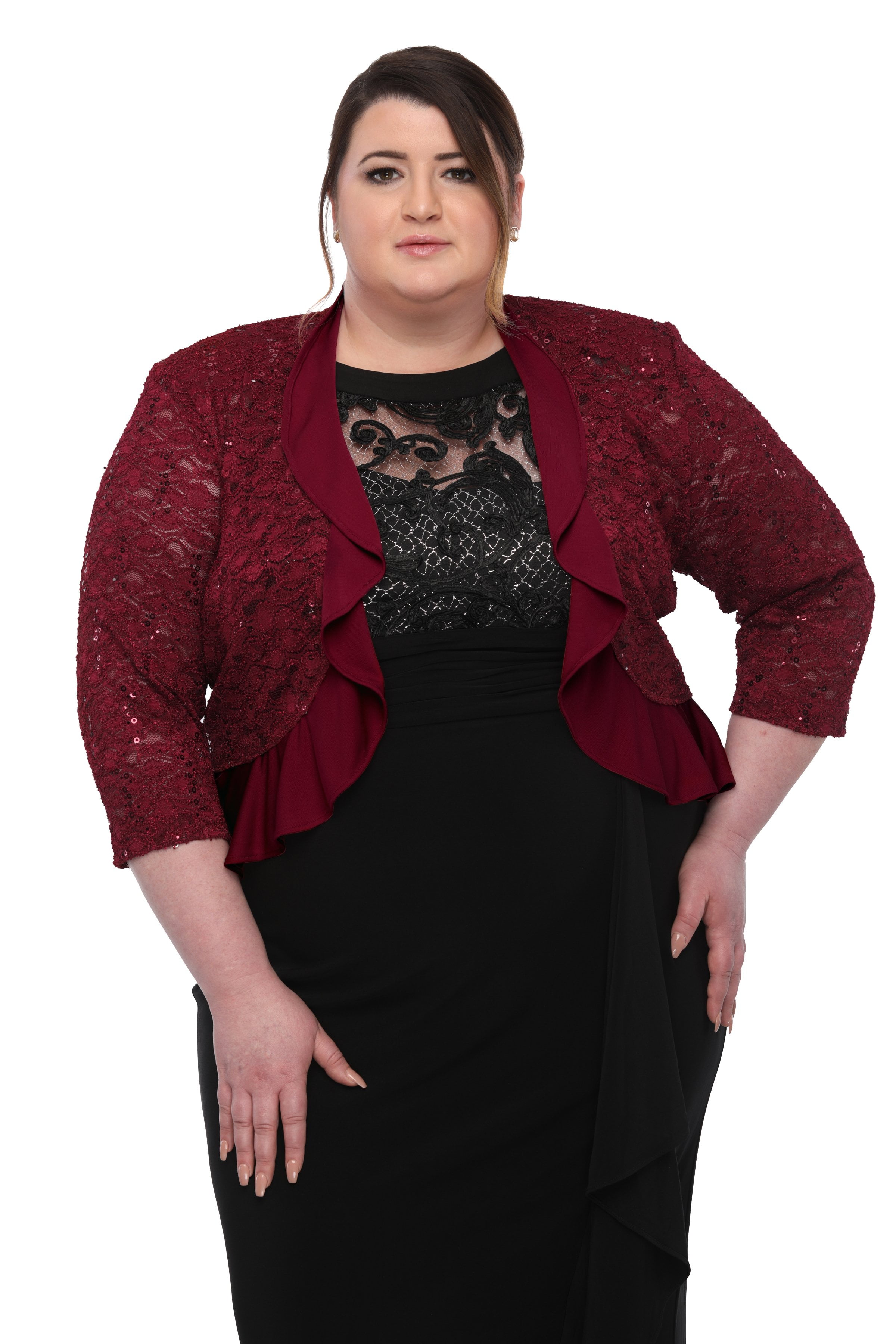 SleekTrends SleekTrends Womens Plus size Sequin Lace Ruffled Bolero