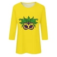thumbnail image 4 of YUGYXL Deals 2025 Mardi Gras 3/4 Length Sleeve Shirts for Women Summer Comfy Fancy Printed Tshirts Casual Crew Neck Basic Fit Tees Ladies Tunic Tops Celebration Blouse Clearance Sales, 4 of 5