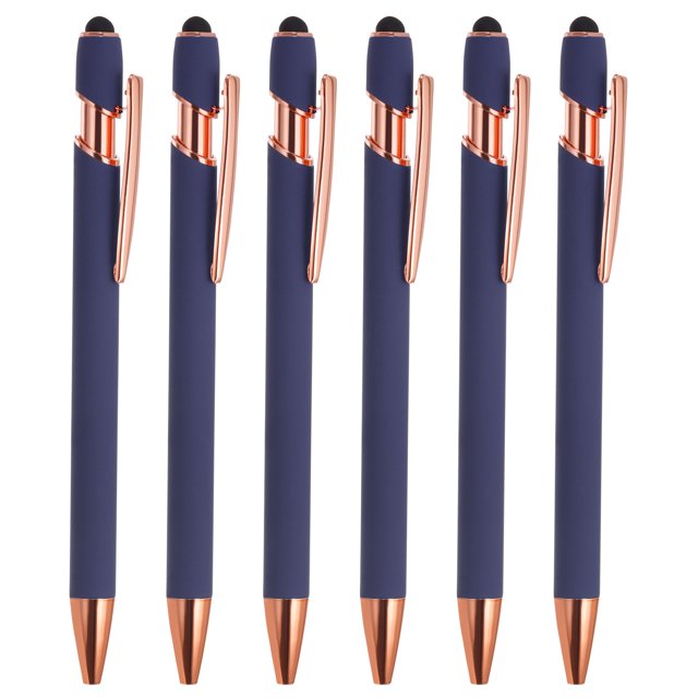 Unique Bargains Ballpoint Pen with Stylus Tip, Medium Point, 1.0mm, Black Ink, Blue, 6 Pack