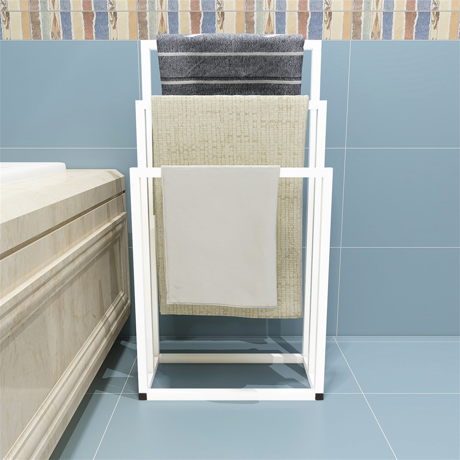 Lowestbest 3 Tier Metal Freestanding Towel Rack, Drying Towel Rack, Modern Hand Towel Organizer, Organization Next to Bath or Shower, Bathroom Accessorie, White Lowestbest 3 Tier Metal Freestanding Towel Rack, Drying Towel Rack, Modern Hand Towel Organizer, Organization Next to Bath or Shower, Bathroom Accessorie, White