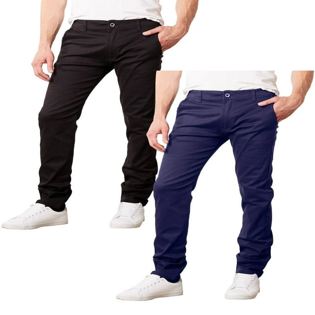 CHOK Mens Slim Fit Cotton Stretch Chino Pants 2 Packs