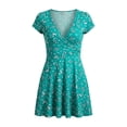 thumbnail image 4 of Summer Dresses for Women Casual V Neck Short Sleeve Loose Flowy Floral Pleated Beach Vacation Mini Dress,Sizes S-3XL, 4 of 6