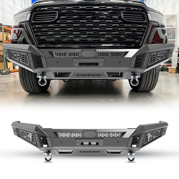 Front Bumper Compatible with 2025 2026 Ram 1500,Heavy Duty Steel Full Width Front Bumper with Side Wings(A) & Winch Plate