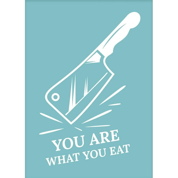 Plantilla autoadhesiva para serigrafía con el diseño "Eres lo que comes". Plantillas reutilizables con patrones.