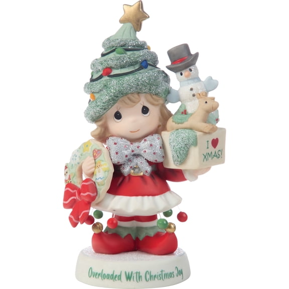 Enesco Precious Moments Overloaded With Christmas Joy Girl Figurine 5.8in H
