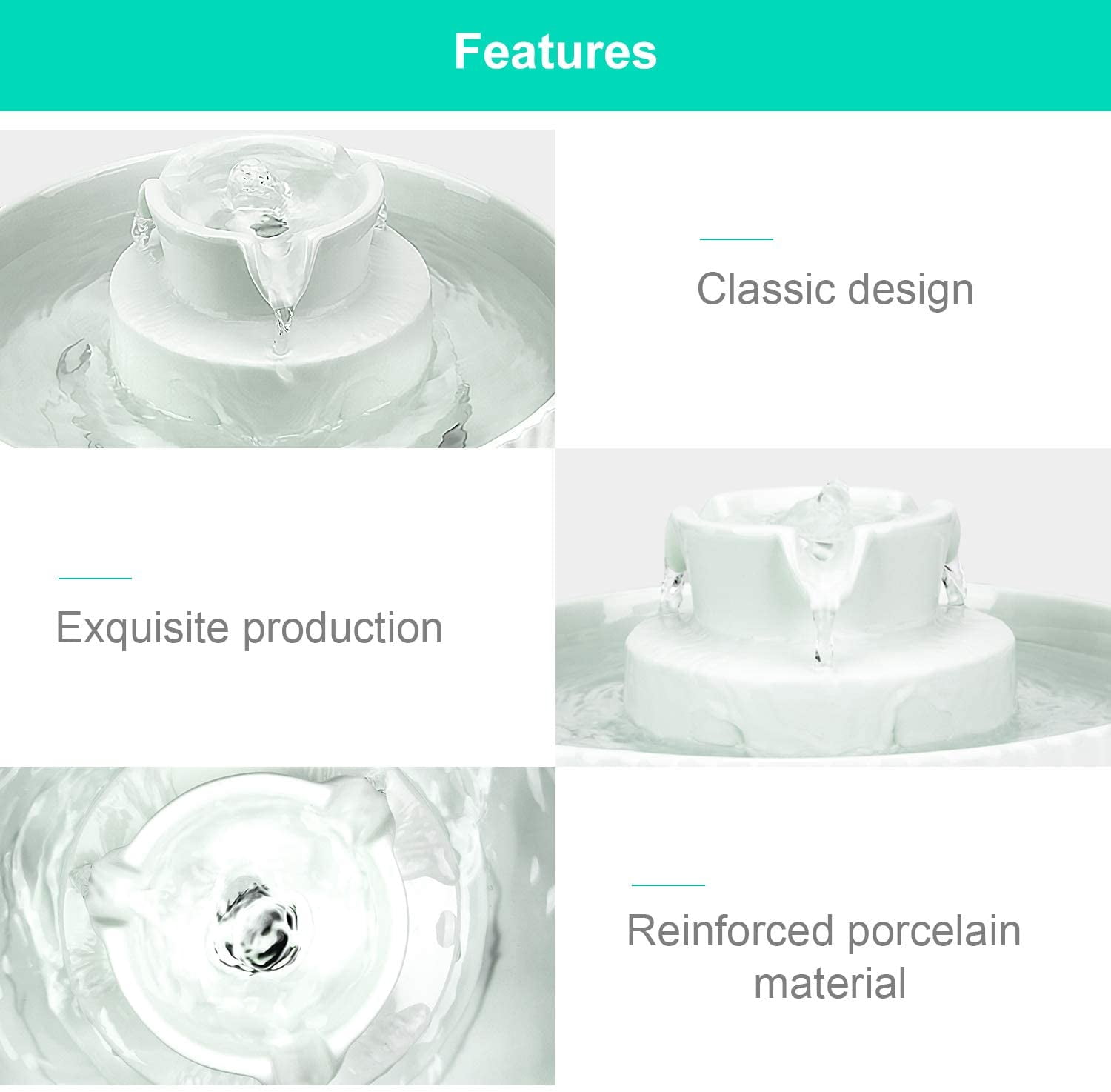 Ceramic Pet Water Fountain, 2.1L Cupcake Design for Cats and Dogs, Ultra Quiet Dual Pump System with Triple Filters