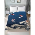 thumbnail image 2 of King Size Flat Sheet Only, Coastal Wave Soft Brushed Microfiber Bed Sheets, Japanese Style Ocean Fish Blue Hotel Quality Breathable Bedding Top Sheet, Easy Care, 105"x98", 2 of 9