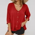 thumbnail image 4 of Solid Button Down Shirt for Women V Neck Long Sleeve Casual Loose Fit Tops Fall Outfits Basic Blouses Top, 4 of 5