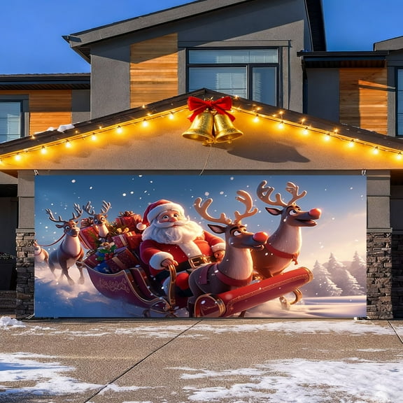 Merry Christmas Santa Photography Background Banner for Holiday Celebrations 7 x 16 Ft Garage Door Decoration