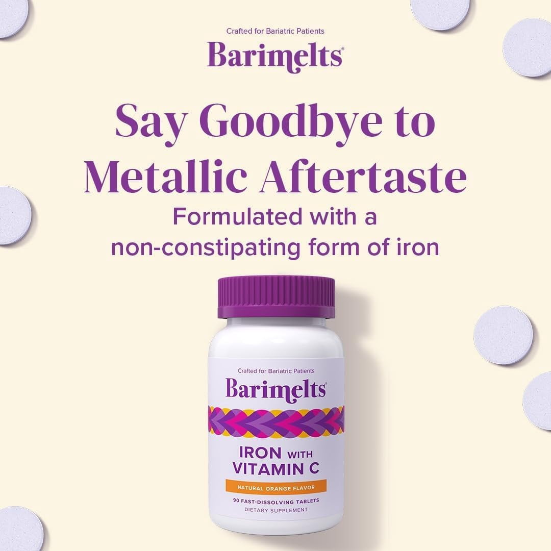 Barimelts Bariatric Iron Supplement with Vitamin C, Fast-Dissolving, Orange Flavour, 90 Tablets