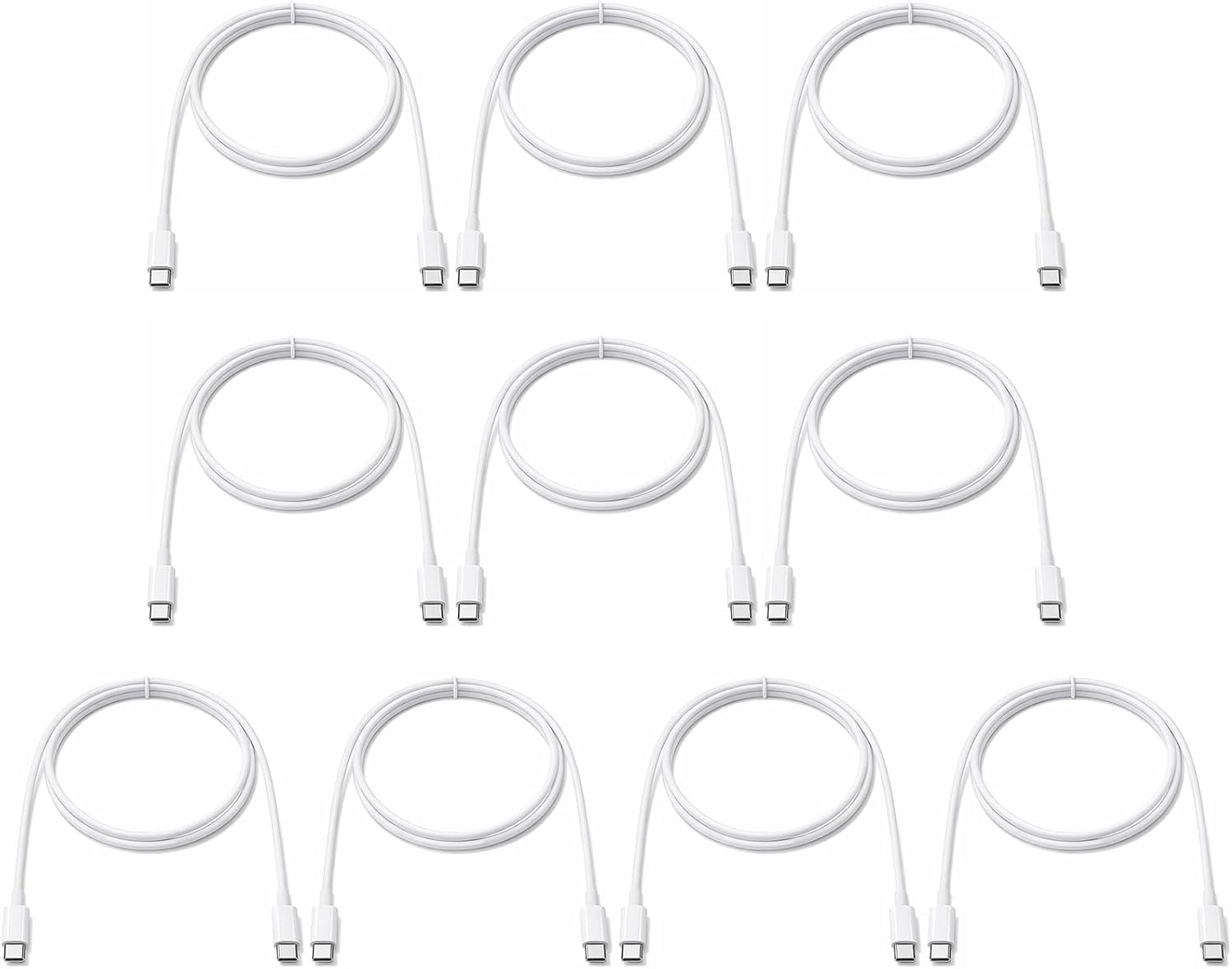 MHAWBL-Bulk Charging Cables Type C for iPhone 17/16/15, Samsung Galaxy Phone, Android - 20W USBc to USBc Fast Charger Cord, 3ft, White, 10-Pack