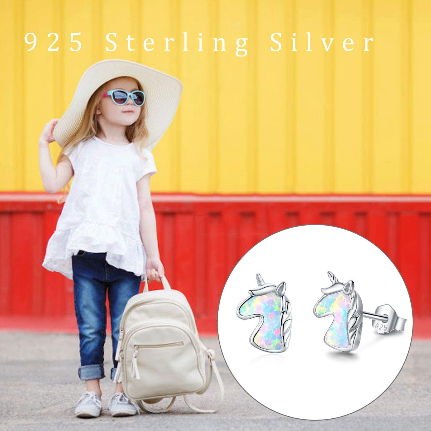 Coachuhhar Unicorn Earrings for Women 925 Sterling Silver Hypoallergenic Opal Unicorn Stud Earrings Cute Animal Earrings Opal Jewelry Gifts for Unicorn Lover